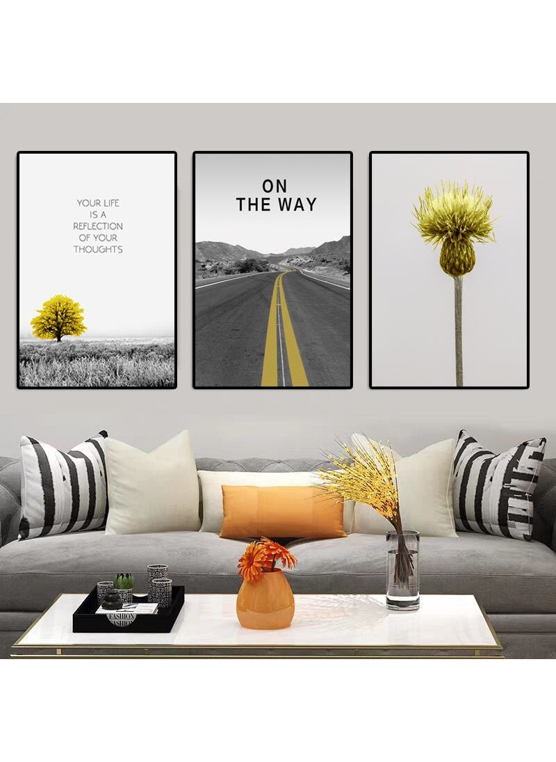 FASHION HOME 3PCS Wall Art Bright Style Minimalist Decor Modern Abstract Canvas Prints Poster Picture Framed Paintings Decorations  - Image 1