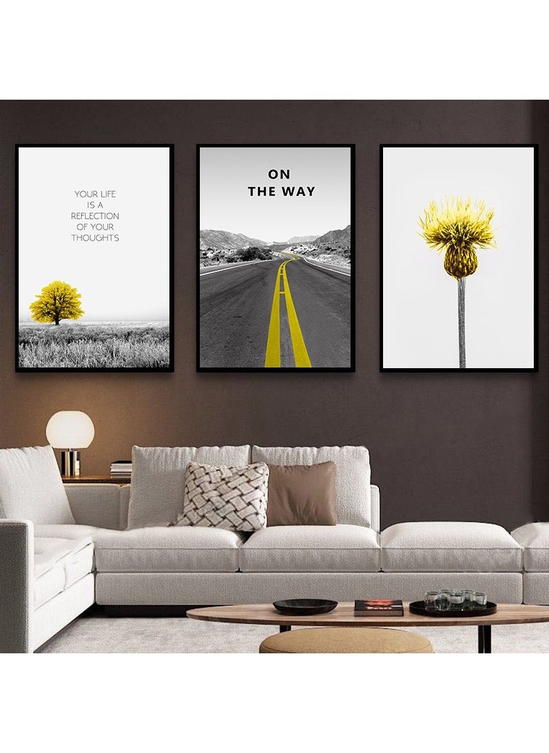FASHION HOME 3PCS Wall Art Bright Style Minimalist Decor Modern Abstract Canvas Prints Poster Picture Framed Paintings Decorations  - Image 2