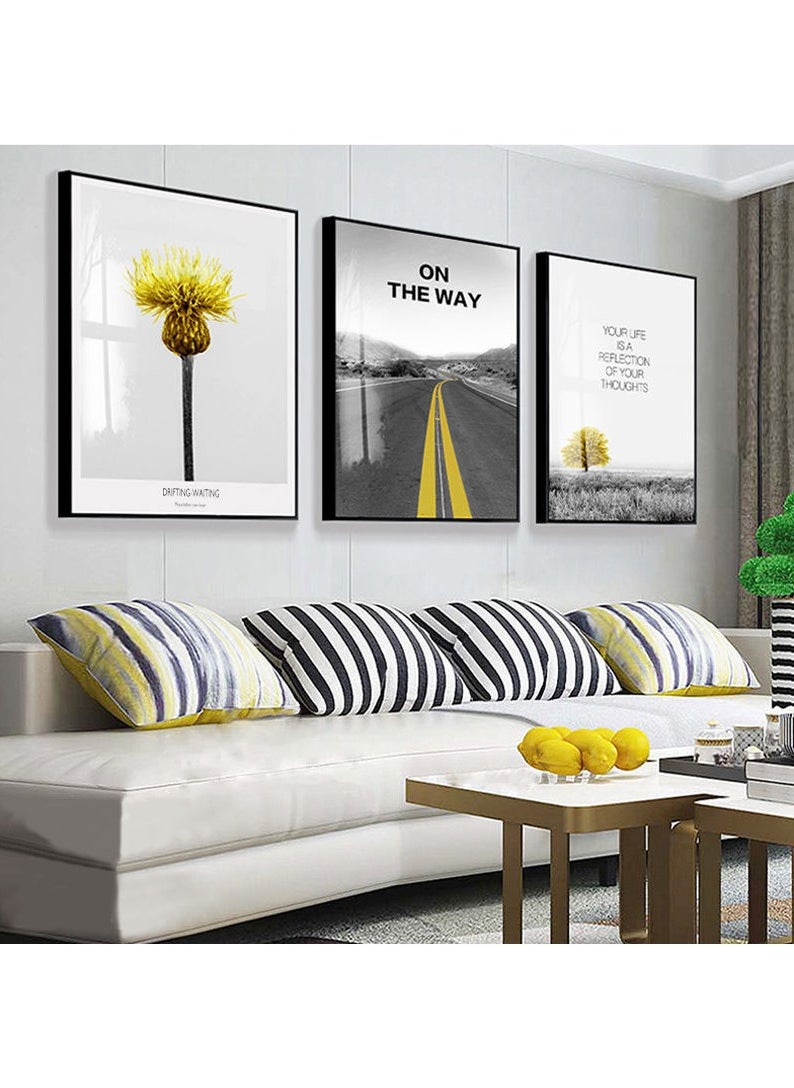 FASHION HOME 3PCS Wall Art Bright Style Minimalist Decor Modern Abstract Canvas Prints Poster Picture Framed Paintings Decorations  - Image 3