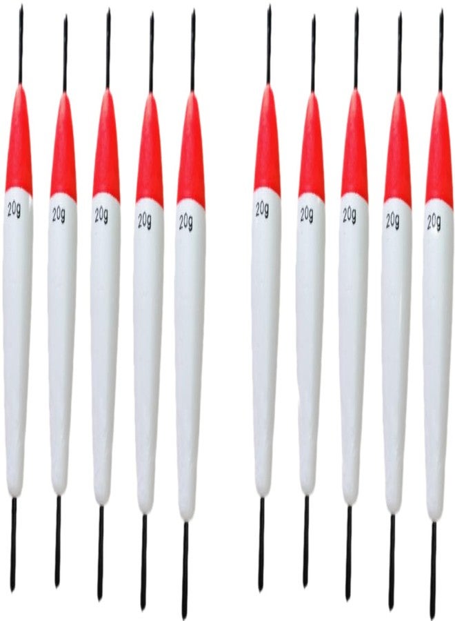 Hope Kart Cylindrical Fishing Float Floater Set Bobbers with Sticks Tackle Lure Floats Styrofoam, Red White, 20 Grams, 11 cm Long, Pack of 10 - Image 1