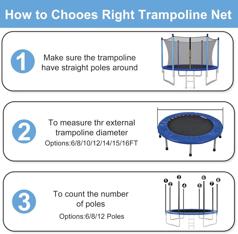 ECYITISY Trampoline Safety Net 6FT 8FT 10FT 12FT 14FT 15FT 16FT Round Trampoline Replacement Net for 6/8/12 Straight Poles UV-Resistant Kides Jumping Safety Enclosures Neting - Image 3