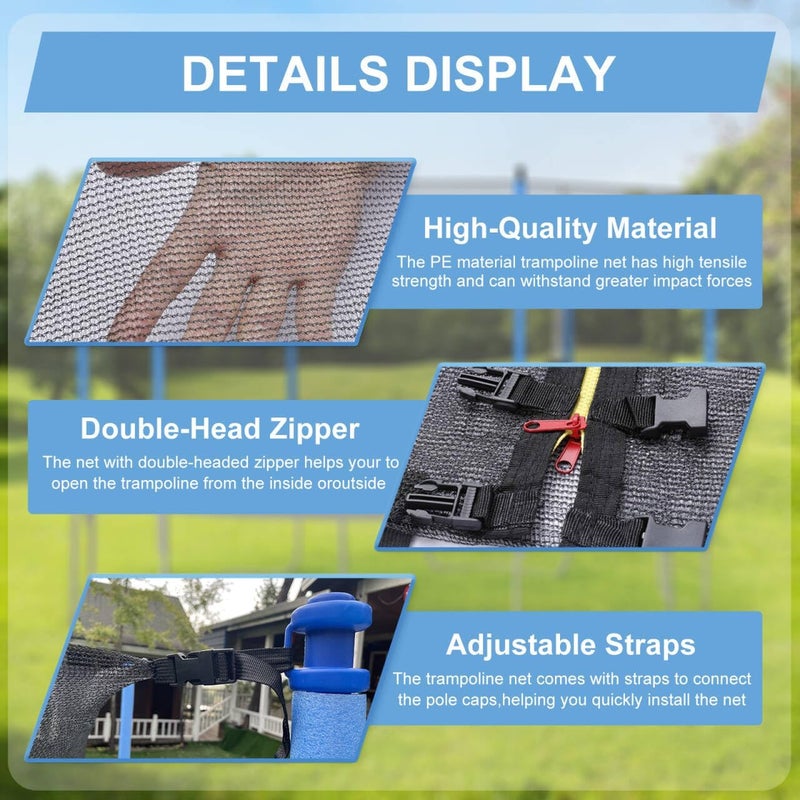 ECYITISY Trampoline Safety Net 6FT 8FT 10FT 12FT 14FT 15FT 16FT Round Trampoline Replacement Net for 6/8/12 Straight Poles UV-Resistant Kides Jumping Safety Enclosures Neting - Image 4