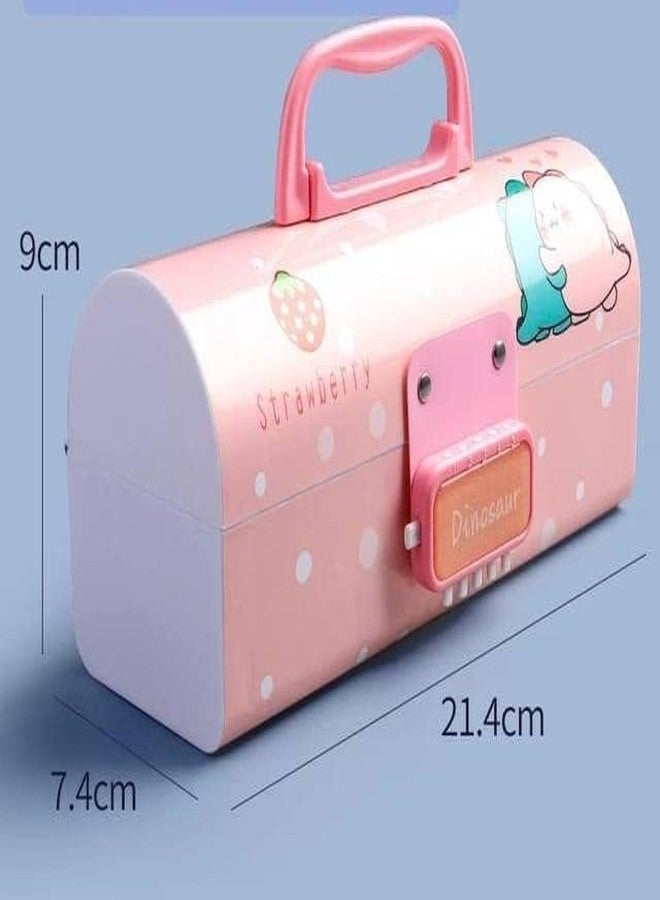 BlackZone Plastic Pen Pencil Box Suitcase Style Password Lock Pencil Case Multi-Layer Pencil Box Stationary Organizer Case for Boys Girls Kids (Dinosaur-Pink) - Image 2