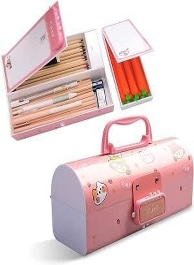 BlackZone Plastic Pen Pencil Box Suitcase Style Password Lock Pencil Case Multi-Layer Pencil Box Stationary Organizer Case for Boys Girls Kids (Dinosaur-Pink) - Image 3