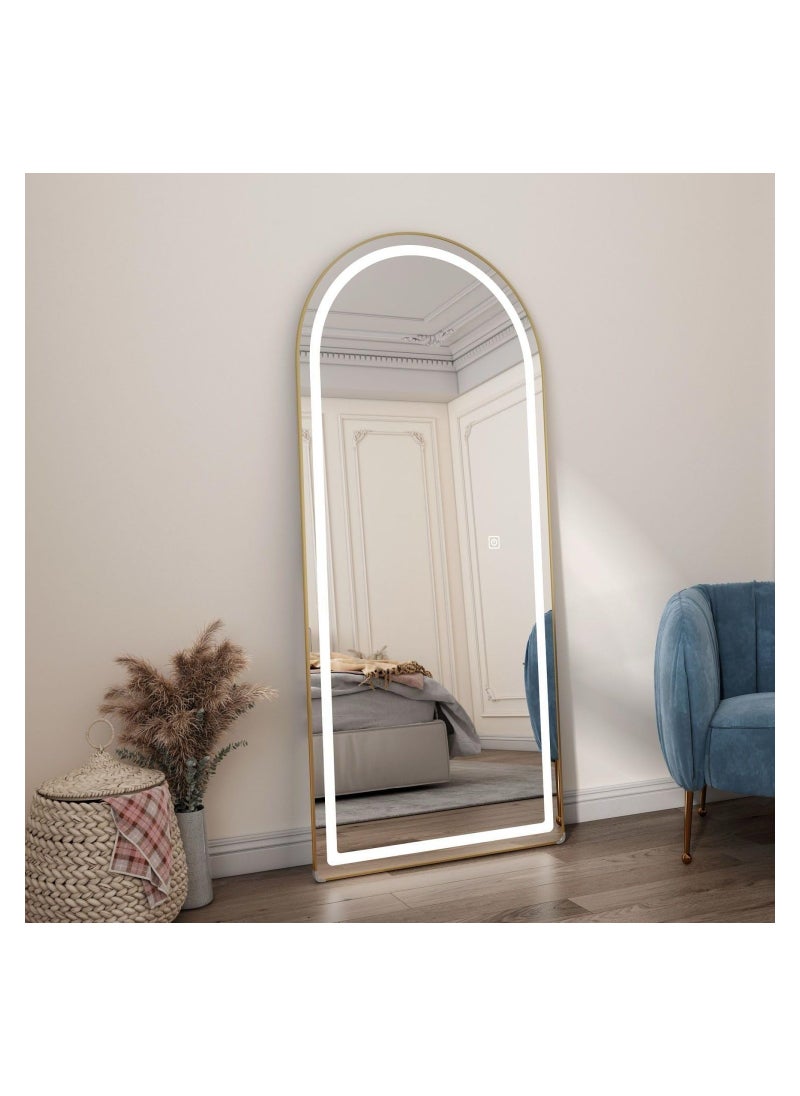 AWD - Mirror Full Length, Standing Arched Mirror, Long HD Mirror with LED Lights, Framed Large Free Standing Full Body Mirror 180cm for Bedroom Dressing Home Decoration Gift. - Image 1