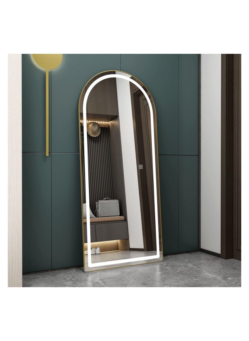 AWD - Mirror Full Length, Standing Arched Mirror, Long HD Mirror with LED Lights, Framed Large Free Standing Full Body Mirror 180cm for Bedroom Dressing Home Decoration Gift. - Image 1