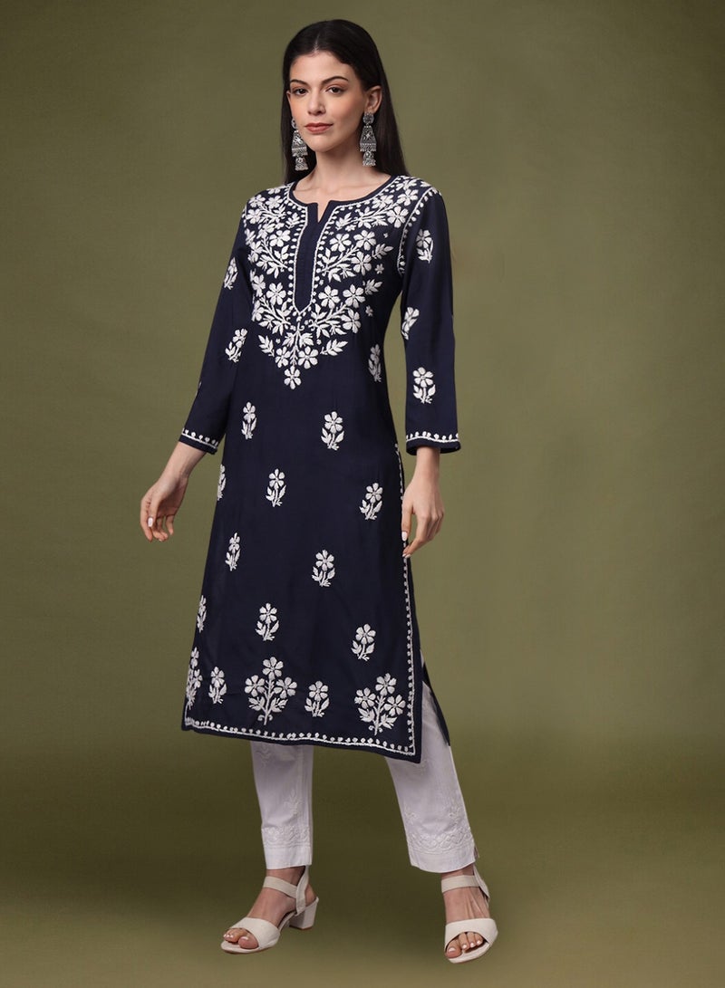 Hand Embroidered Chikankari Modal Kurta- AL4013