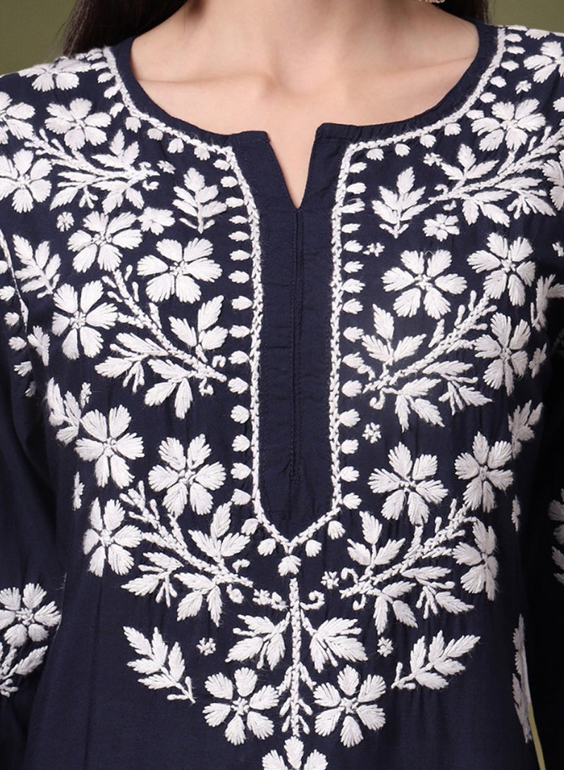 Hand Embroidered Chikankari Modal Kurta- AL4013