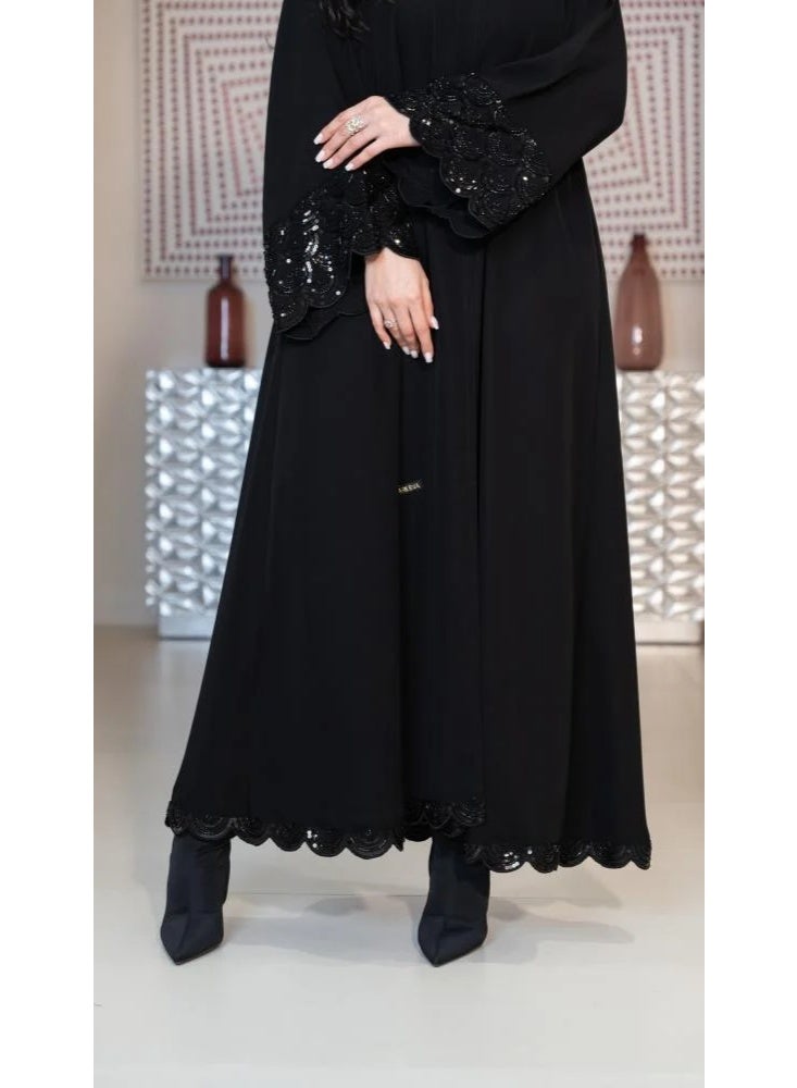 عباية سوداء بتطريز ترتر أسود - Image 2