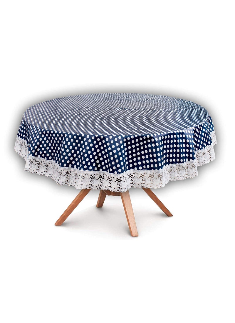 craft city CRAFT CITY Blue Color Polka Dots Design Center/Dining Table Cover for 2/4 Seater Table Cloth/Water and dust with Oil-Proof PVC Round Shape (40 inch Round)  - Image 1