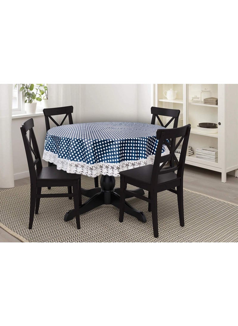 craft city CRAFT CITY Blue Color Polka Dots Design Center/Dining Table Cover for 2/4 Seater Table Cloth/Water and dust with Oil-Proof PVC Round Shape (40 inch Round)  - Image 2