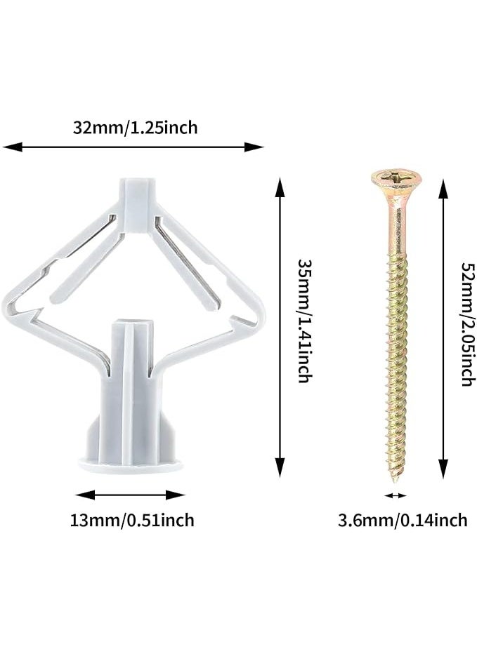 Piutouyar 50 Pcs Drywall Anchors Kit Butterfly Anchors Hollow Wall Anchors Heavy Duty Dry Wall Mount Anchors Plastic Anchors with Screws for Curtain Plasterboard, 50pcs Anchor+50pcs Screws - Image 2