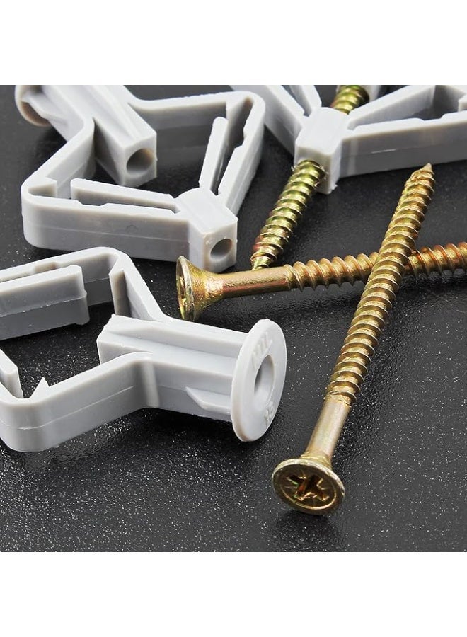 Piutouyar 50 Pcs Drywall Anchors Kit Butterfly Anchors Hollow Wall Anchors Heavy Duty Dry Wall Mount Anchors Plastic Anchors with Screws for Curtain Plasterboard, 50pcs Anchor+50pcs Screws - Image 4