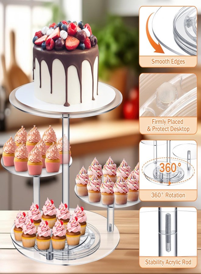 Yiyiring Tiered Cupcake Display Stand Rotatable Cake and Cupcake Tower Stand Combo Clear Acrylic Cake Holder with Tiered Tray for Dessert Pastry Birthday Wedding Party Table(4 Tire and Round) - Image 3