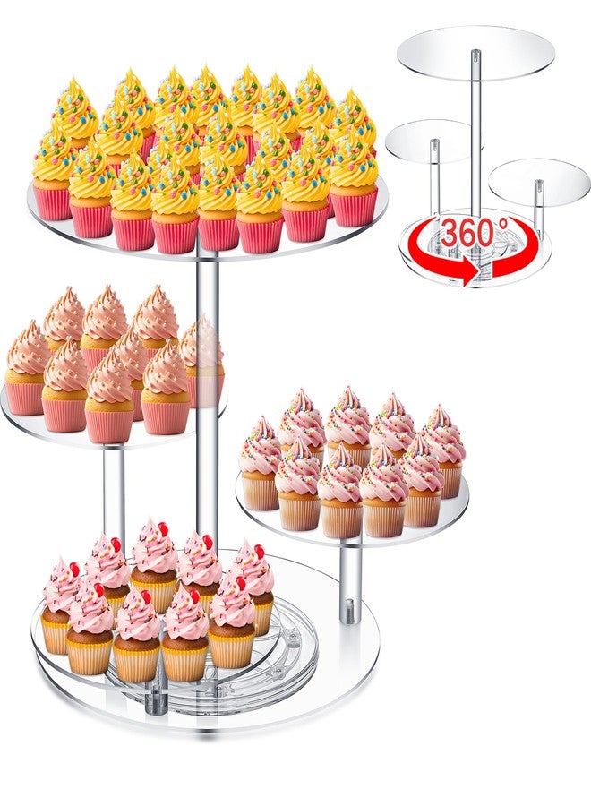 Yiyiring Tiered Cupcake Display Stand Rotatable Cake and Cupcake Tower Stand Combo Clear Acrylic Cake Holder with Tiered Tray for Dessert Pastry Birthday Wedding Party Table(4 Tire and Round) - Image 1