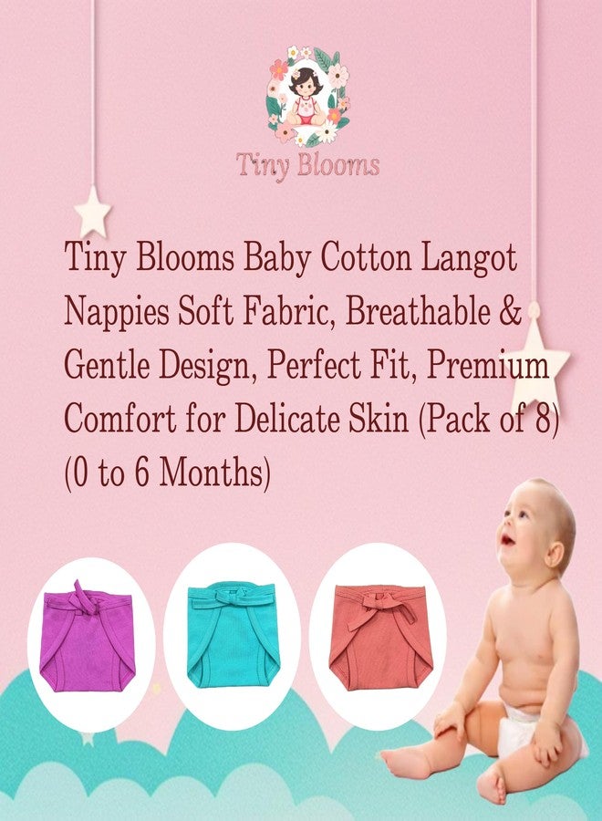 Tiny Blooms New Born Baby 100% Cotton Double Layer Nappies Soft Fabric, Breathable & Gentle Design, Perfect Fit, Premium Comfort for Delicate Skin | Soft Basic Langots | (0-6 Months) (Pack of 8) - Image 2