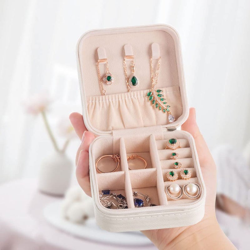 ZPROW Travel Jewelry Case, Mini Portable Jewelry Travel Boxes, Small Jewelry Organizer for Rings, Earrings, Pendants, Watches, Necklaces, Lipsticks Organizer Storage Holder Case (White) - Image 2