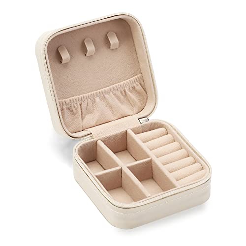 ZPROW Travel Jewelry Case, Mini Portable Jewelry Travel Boxes, Small Jewelry Organizer for Rings, Earrings, Pendants, Watches, Necklaces, Lipsticks Organizer Storage Holder Case (White) - Image 1