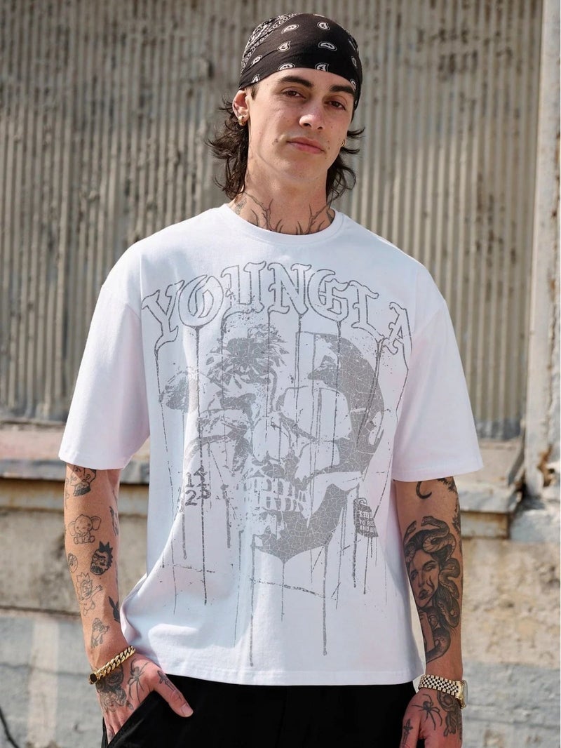 Youngla Men'S Oversized T-Shirt Cotton Crew Neck Loose Short Sleeve Gym Sports Fitness T-Shirt 240G Cotton - Image 3