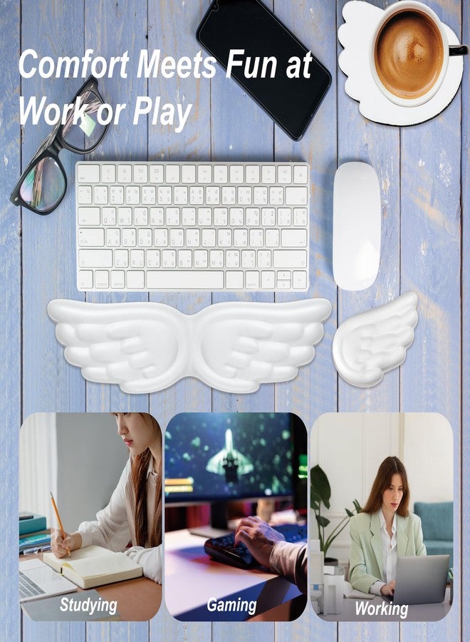 REDVOIU Angel Wing Wrist Rest,Cute Wrist Rest for Keyboard and Mouse,Hand Rests Set Include Ergonomic Keyboard & Mouse Hand Rest and Coaster,Filled Resilient Memory Foam,for Work,Study,Gaming (White) - Image 4