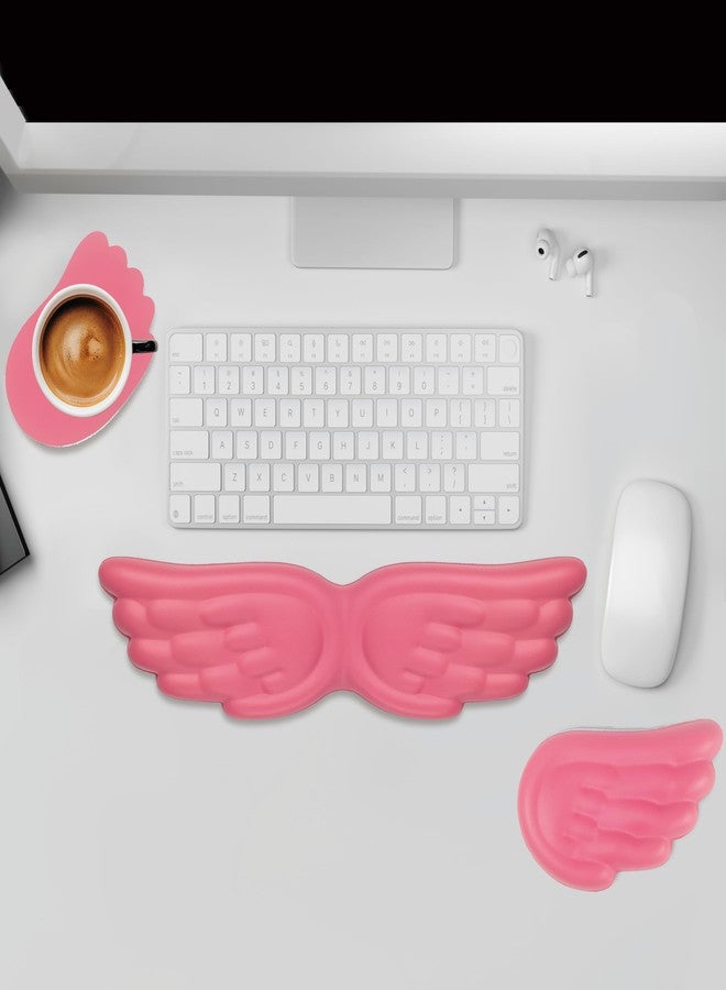 REDVOIU Angel Wing Wrist Rest,Cute Wrist Rest for Keyboard and Mouse,Hand Rests Set Include Ergonomic Keyboard & Mouse Hand Rest and Coaster,Filled Resilient Memory Foam,for Work,Study,Gaming (White) - Image 3