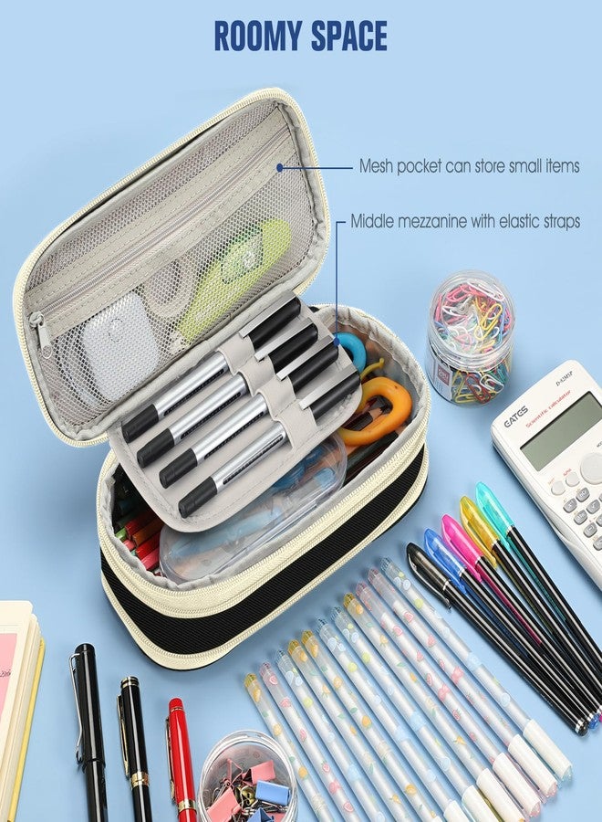 FINPAC Expandable Pencil Case, Large Capacity Pencil Box, Pen & Marker Storage Pouch Stationery Organizer for Men Women Outdoors, Pen Bag Office Supply (Beige and Black) - Image 4