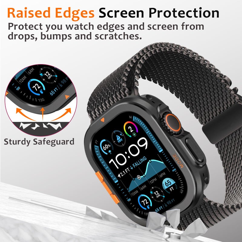 Amizee Metal Case Compatible with Apple Watch Ultra 3/2/1 49mm Case with Back Cover, Rugged Protective Bumper Cover for iWatch 49mm, Black - Image 4