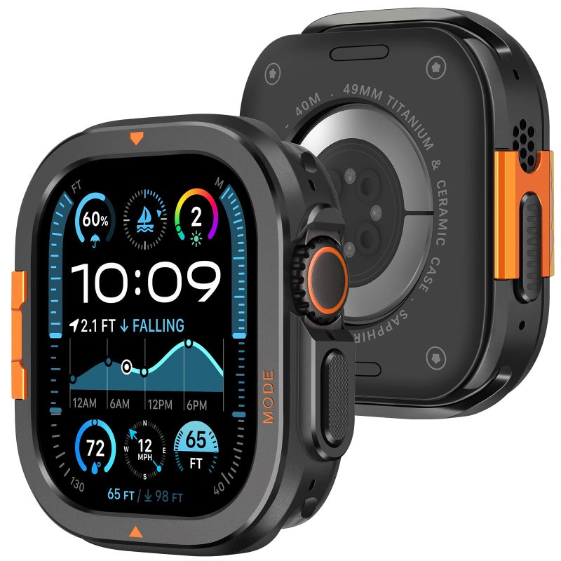 Amizee Metal Case Compatible with Apple Watch Ultra 3/2/1 49mm Case with Back Cover, Rugged Protective Bumper Cover for iWatch 49mm, Black - Image 1