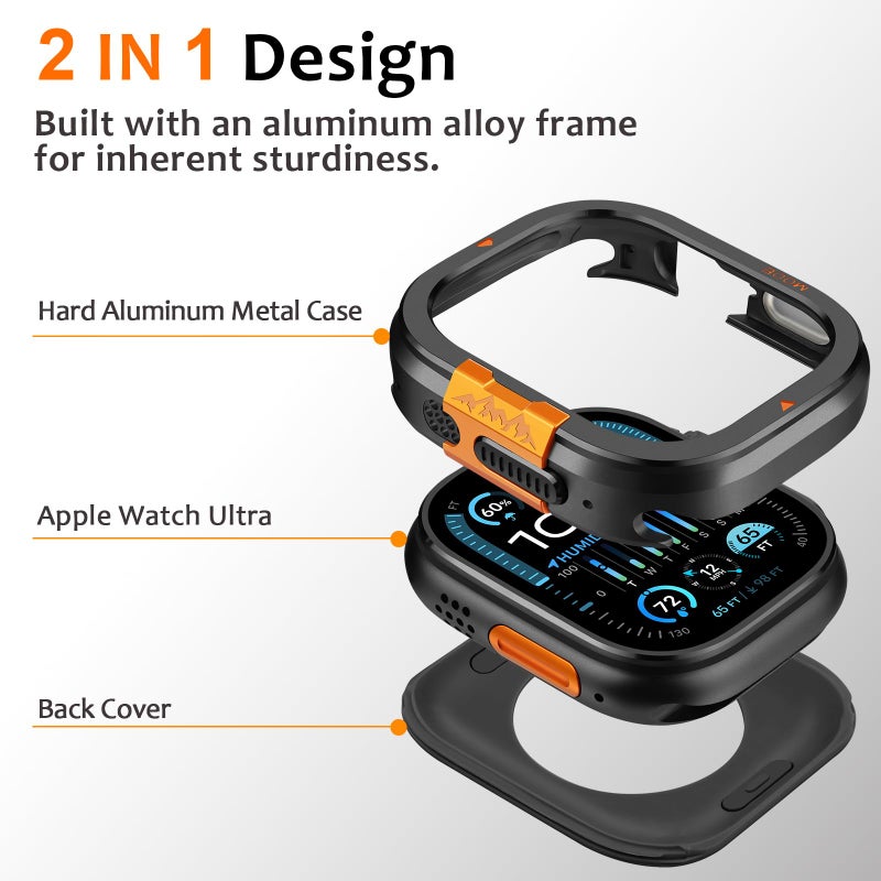 Amizee Metal Case Compatible with Apple Watch Ultra 3/2/1 49mm Case with Back Cover, Rugged Protective Bumper Cover for iWatch 49mm, Black - Image 3