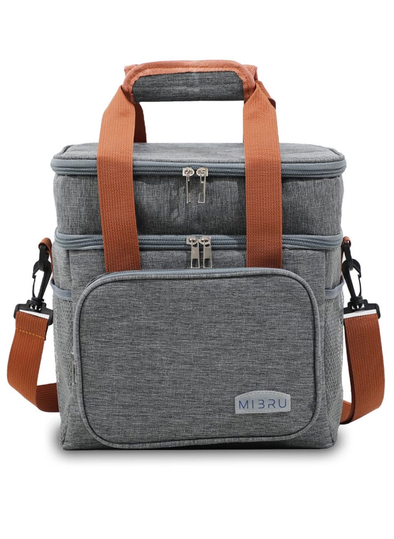 MIBRU Coffee tools bag gray Double Layer Thermal Lunch Bag Large Capacity Picnic Box Meal Pouch Food Insulated Cooler Delivery Bags for Women Men Kids  - Image 1