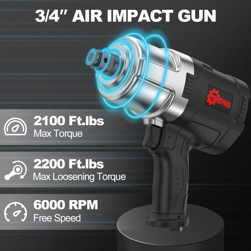 Trivd Frol Air Impact Wrench - 3/4 Inch Air Impact Gun, Up to 2100 Ft.lbs, 6000RPM High Torque Impact Driver, Twin Hammer Pneumatic Impact Wrench for Auto Repair, Tire Shop - Image 3