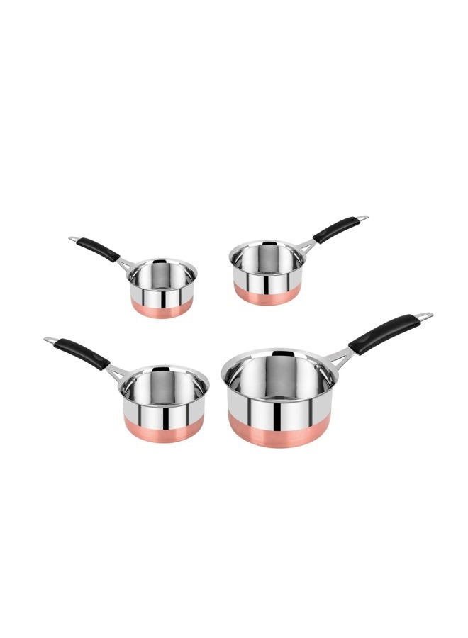 8 Pcs Set - Stainless Steel Copper Bottom Saucepan With Lid, Tea Coffee Pan, Milk Pan, Tapeli Patila, Sauce Pot Cookware with Handle Combo Set of 8 Pcs (800 ml, 1200 ml,1700 ml and 2000 ml) - Image 3