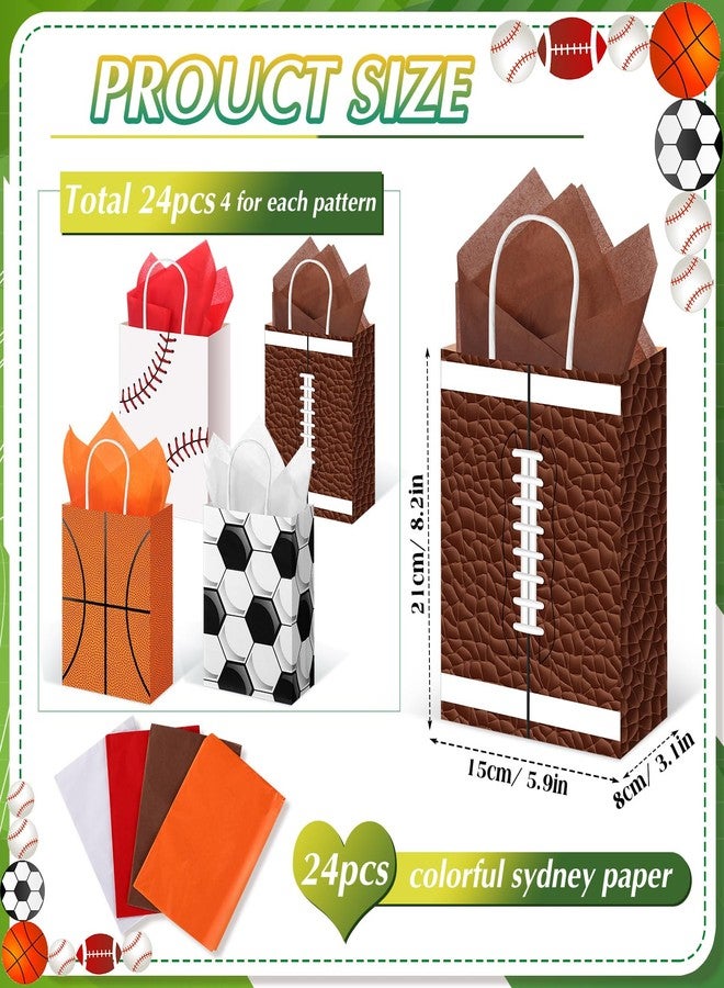 Aoriher 24 Pcs Sports Party Favors with Tissue Paper, Sport Goodie Bags Soccer Treats Gift Candy Bags for Baseball Basketball Birthday Party Supplies Kids Boys Girls - Image 2