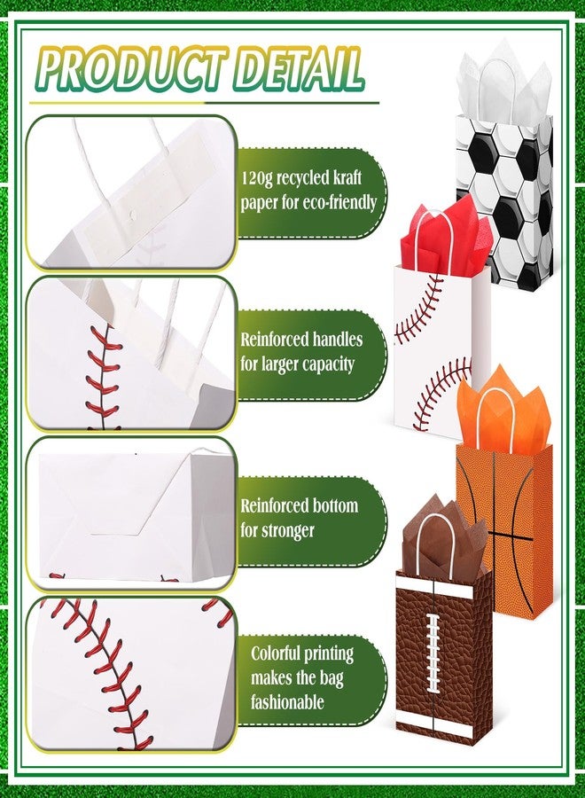Aoriher 24 Pcs Sports Party Favors with Tissue Paper, Sport Goodie Bags Soccer Treats Gift Candy Bags for Baseball Basketball Birthday Party Supplies Kids Boys Girls - Image 3