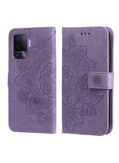 HuHa Case Cover For OPPO A94 4G / F19 Pro / Reno5 F / Reno5 Lite 7-petal Flowers Embossing Pattern Horizontal Flip PU Leather Case with Holder & Card Slots & Wallet & Photo Frame Light Purple 