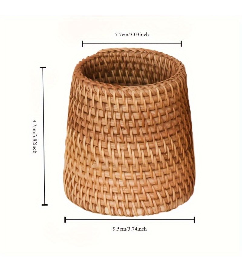 Handwoven Rattan Pen Holder Style C Stationery Organizer for Desk - Image 2