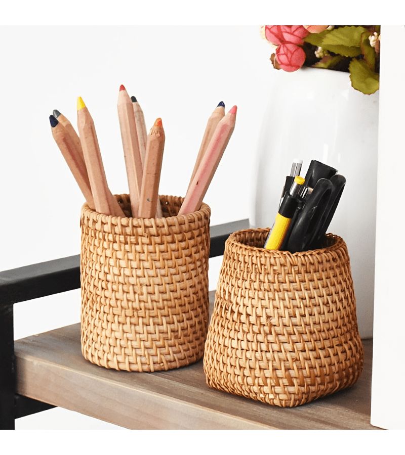 Handwoven Rattan Pen Holder Style C Stationery Organizer for Desk - Image 5