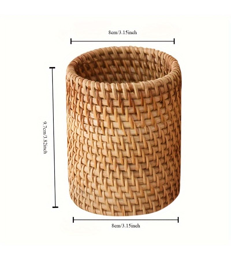 Handwoven Rattan Pen Holder Style C Stationery Organizer for Desk - Image 3