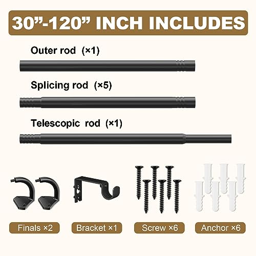 GXOACKJ Black Curtain Rods for Windows 66 to 120 inch, 5/8 inch Adjustable Wrap Around Blackout Curtain Rods for Bedroom & Outdoor - Image 5