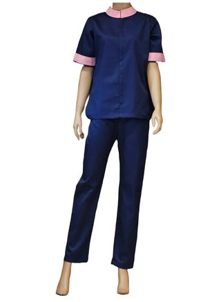 Mandarin collar beautiful design Uniform for Housemaids, beauty salon staff. Navy Blue with Pink Collar - pzsku/Z70B312A4D1C8C32F8880Z/45/_/1701078692/efa09f4c-0333-4842-81b9-d0f4168f8bb8