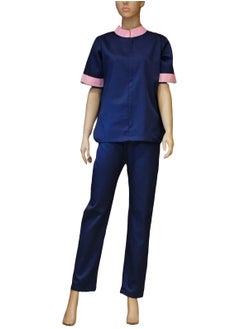 Rannah's Uniform Mandarin collar beautiful design Uniform for Housemaids, beauty salon staff. Navy Blue with Pink Collar  - Image 4