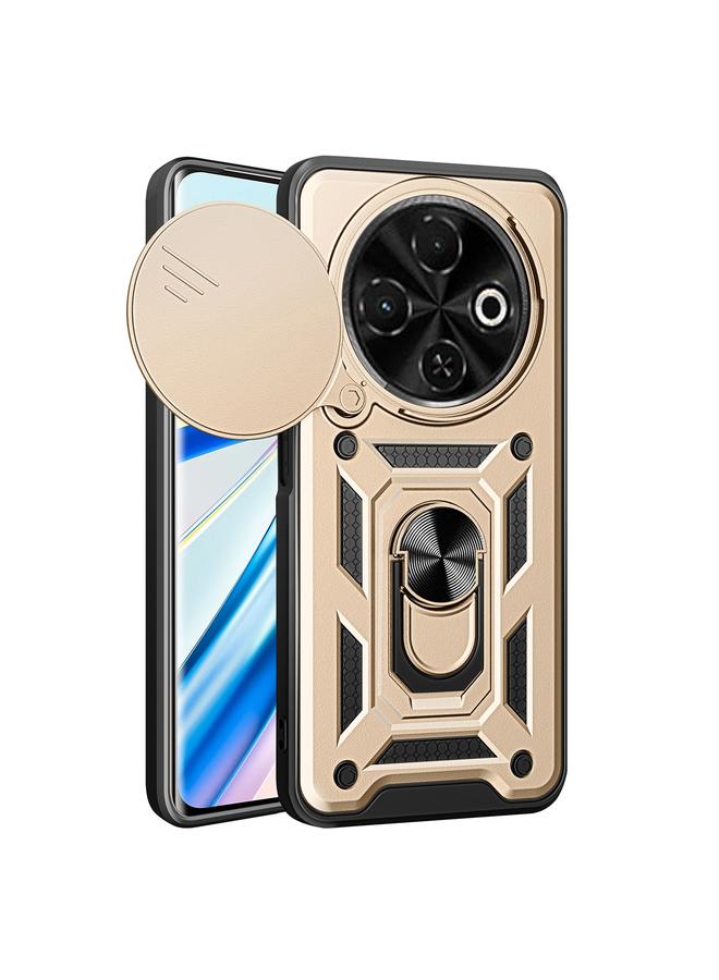 غطاء حماية من مادة TPU+PC لهاتف Tecno Spark 30C 4G بتصميم كاميرا منزلقة (ذهبي)