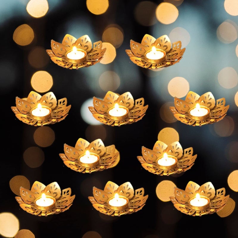 DECOR VIBES DECOR Vibes Lotus Tea Light Candle Holder with Tea Light Candle Diwali Lighting Decoration Gift Option 5 Lotus Plus 5 Candle  - Image 3