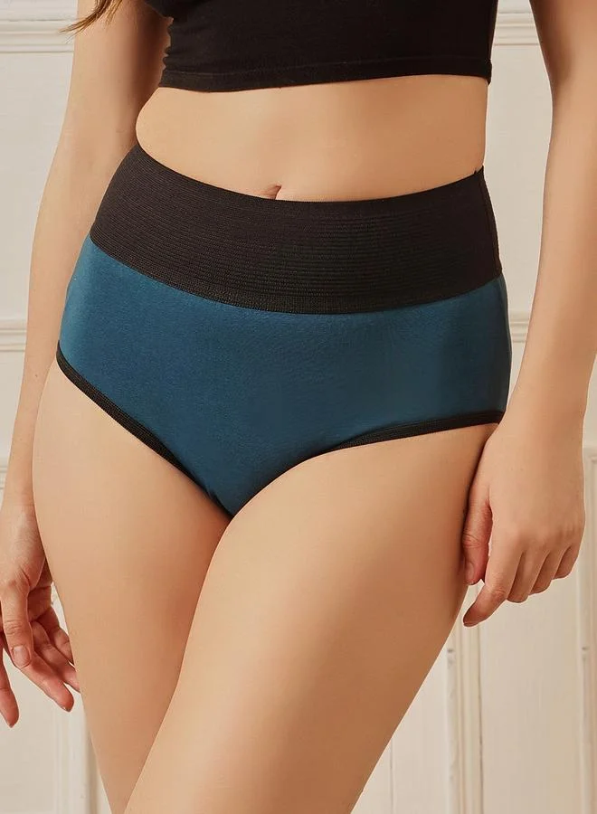 كلوفيا Teal High Waist Cotton Blend Tummy Tucker Hipster