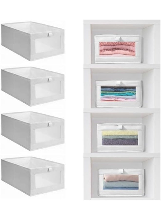 DUNISO 4 Pcs Foldable Closet Storage Organizer，Visible Wardrobe Drawer Organizers，Cotton Washable Clothes Storage Basket，for Baby Clothes,Bra,Scarves,Belt,Tie，41*28*17cm - Image 1
