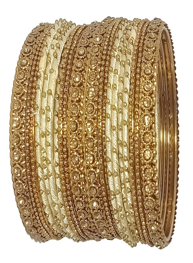 ZULKA Get your traditions Silk Thread, Metal Bangle Set With Zircon For Women &Girls (Pack of 2 Set, Cream-2.8) - Image 4