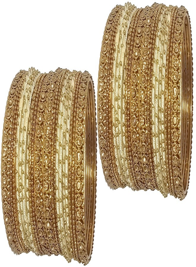 ZULKA Get your traditions Silk Thread, Metal Bangle Set With Zircon For Women &Girls (Pack of 2 Set, Cream-2.8) - Image 1