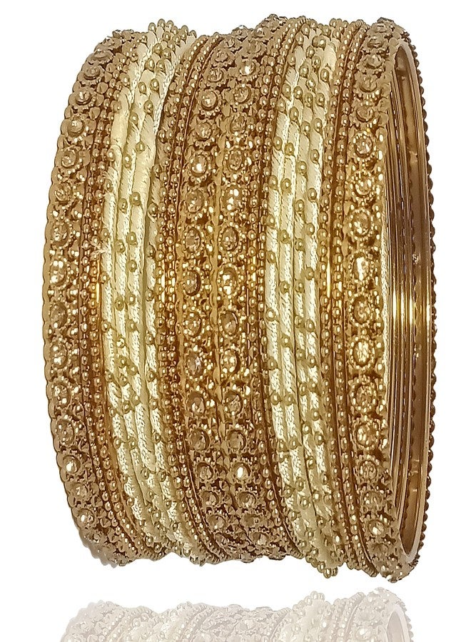 ZULKA Get your traditions Silk Thread, Metal Bangle Set With Zircon For Women &Girls (Pack of 2 Set, Cream-2.8) - Image 2