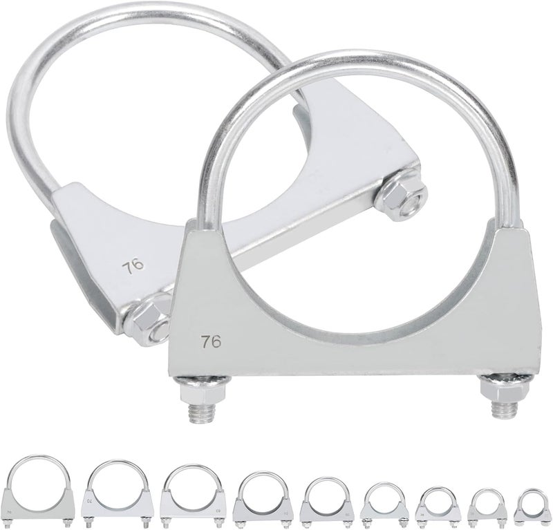 Mardatt 2Pcs 3" (76mm) Exhaust U Clamps, U Bolt Muffler Clips, Silver Steel, Automotive Exhaust Clamps - Image 1