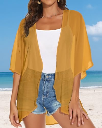 JILUVIN Womens Kimono Cardigans Beach Cover ups Swimwear Puff Sleeve Loose Casual Summer Tops 2026 (Ginger,L) - Image 5